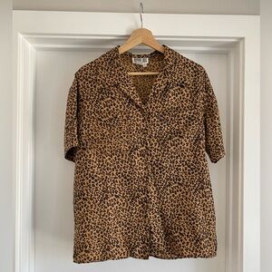 Vintage Silk Leopard Button Up Pocket Shirt